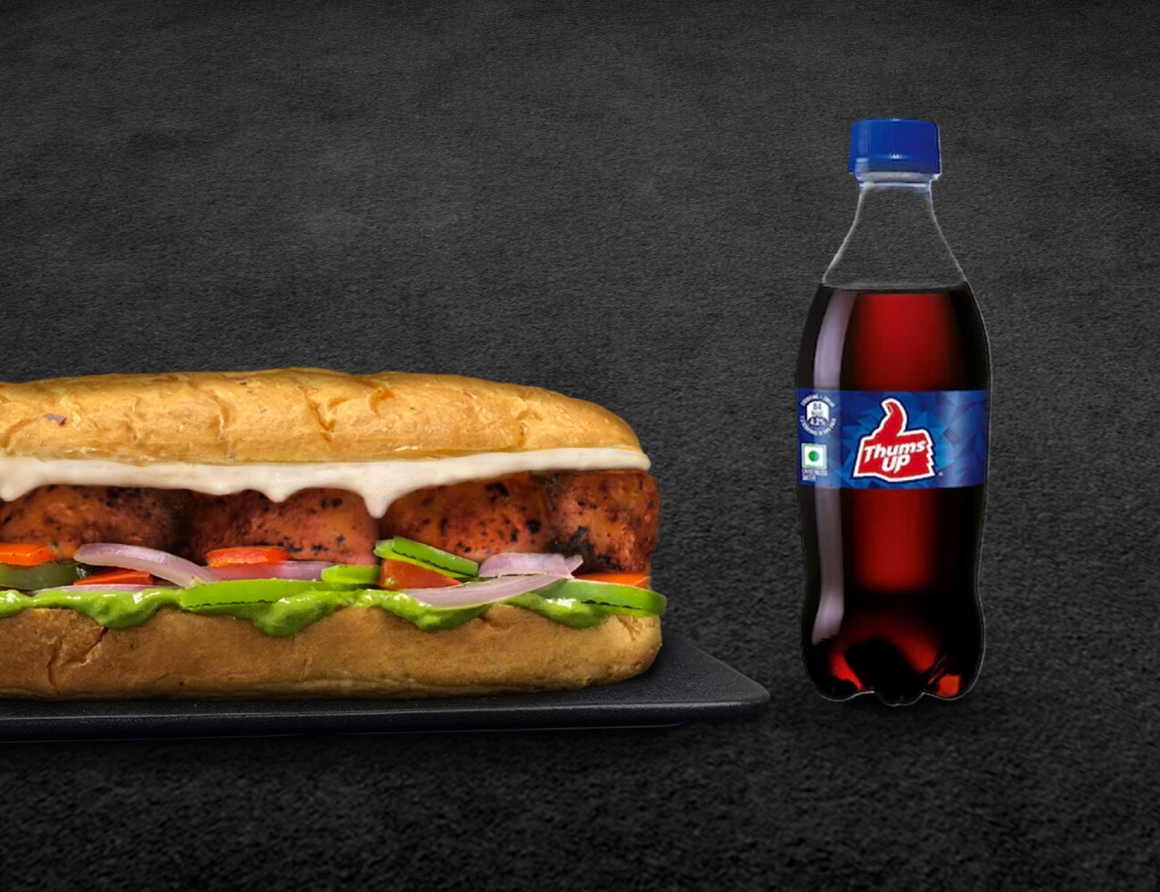Tikki & Double Cheese Sub-Sandwich + Thums Up