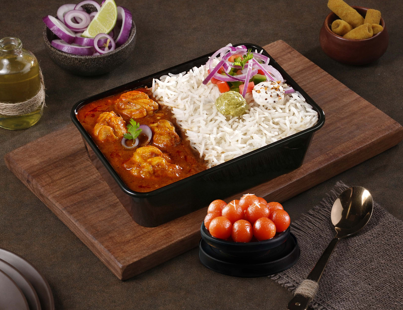 Chicken Masala Curry Rice Bowl + Gulab Jamun