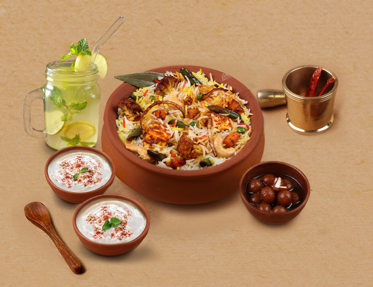 1 KG Paneer & Subz Supreme Matka Biryani + Dessert + Drink