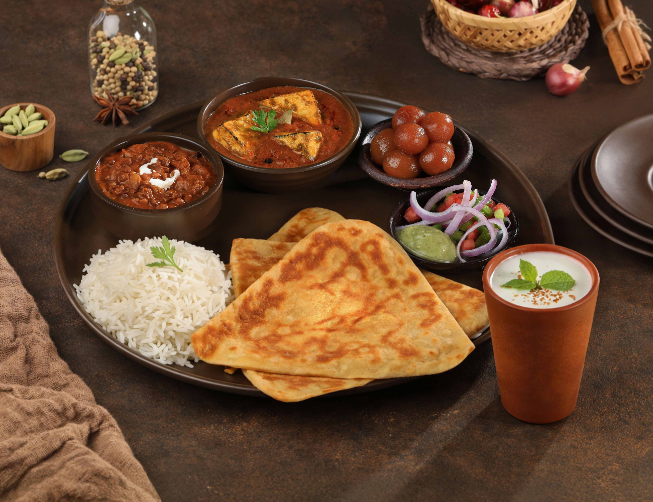 Bhatti Paneer Masala Thali Meal + Masala Chaas