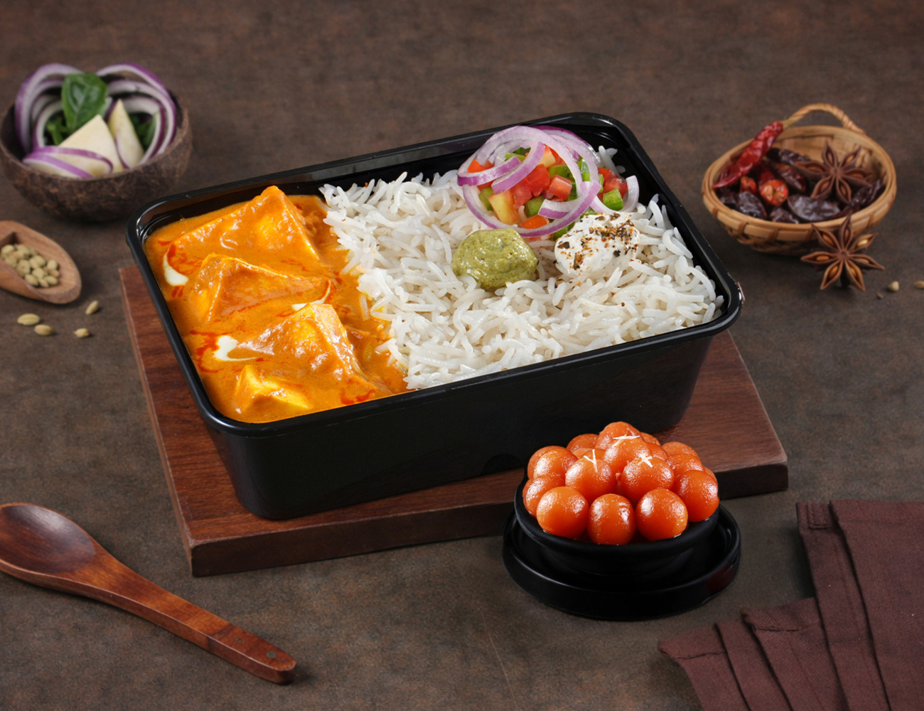 Butter Paneer Masala Rice Bowl + Gulab Jamun