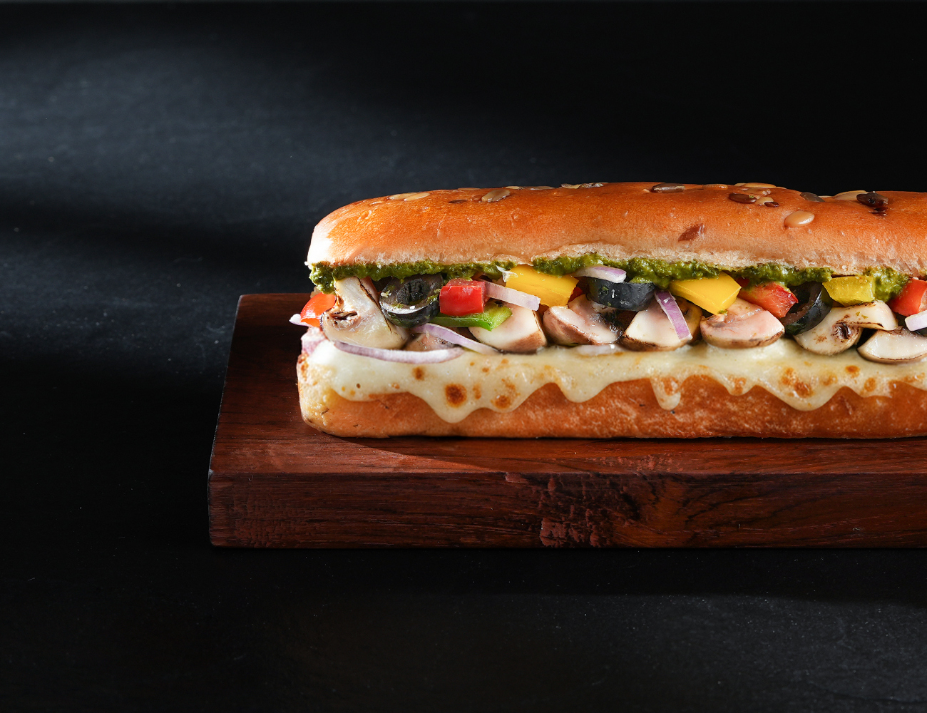 Mushrooms, Pesto & Cheese Sub-Sandwich