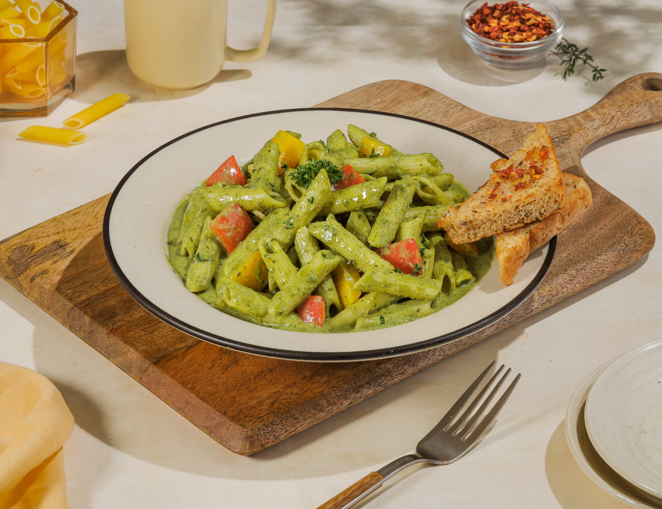 Colored Bell Peppers Pesto Pasta