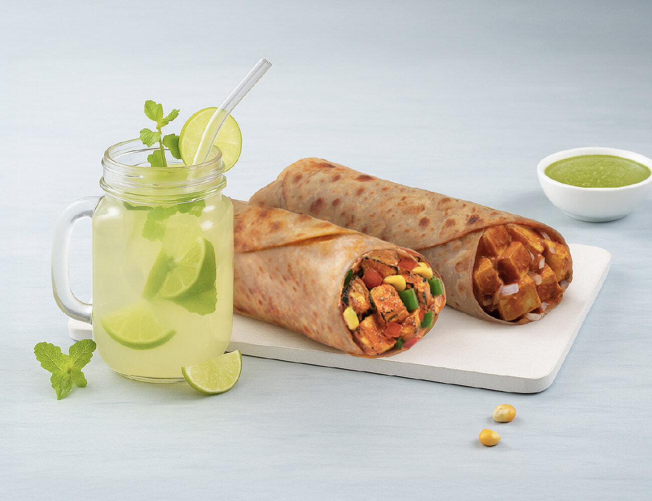 Butter Paneer Mini Roll + Bhuna Paneer Mini Roll + Lemonade