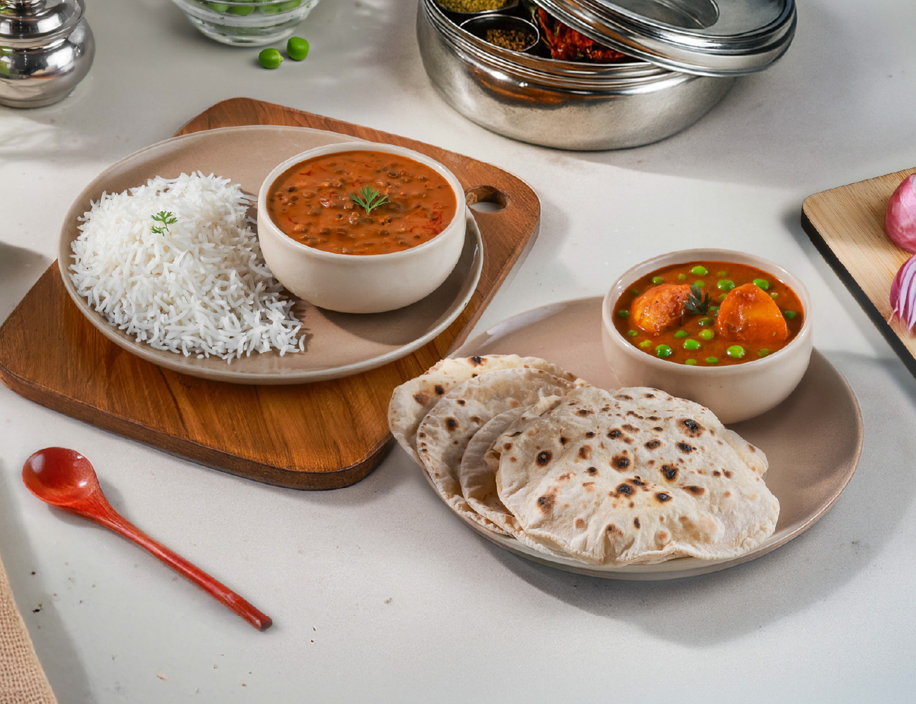 Butter Dal Makhani Light Meal + Aloo Matar Masala Light Meal