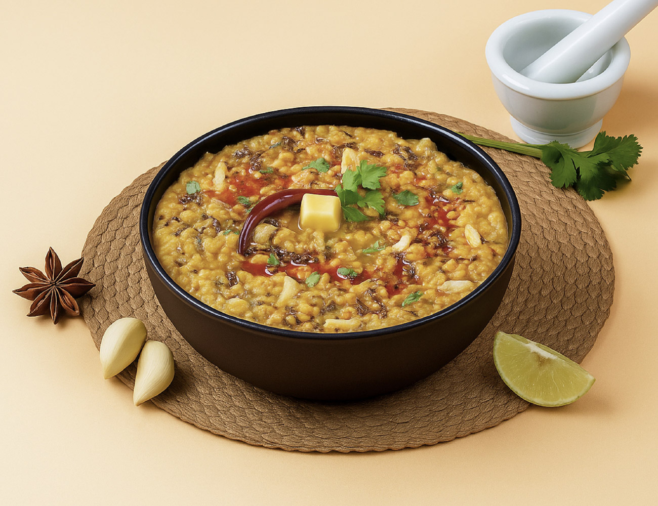 Butter Garlic Khichdi Bowl [Moong Dal]