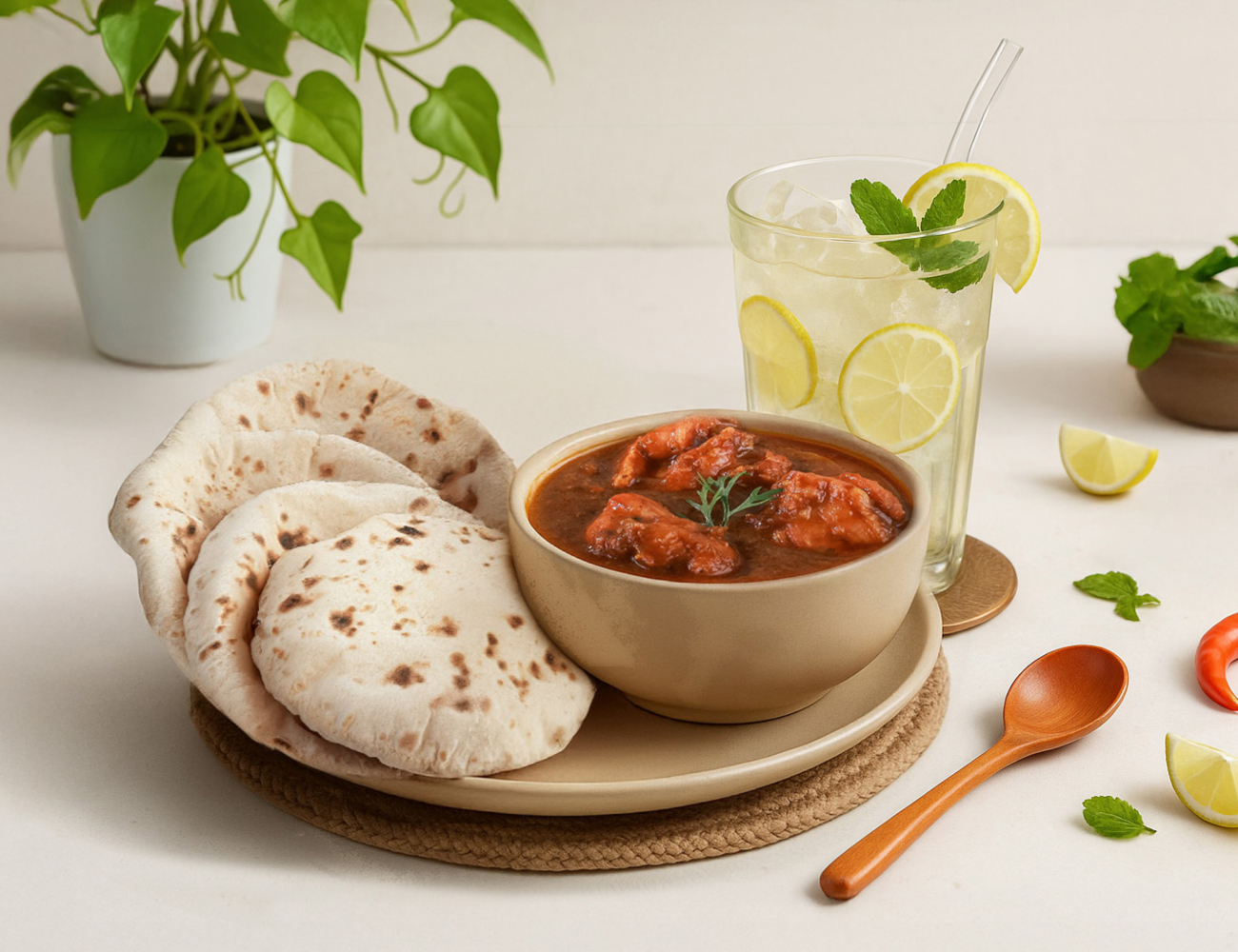 Homely Chicken Curry Light Meal + Lemonade