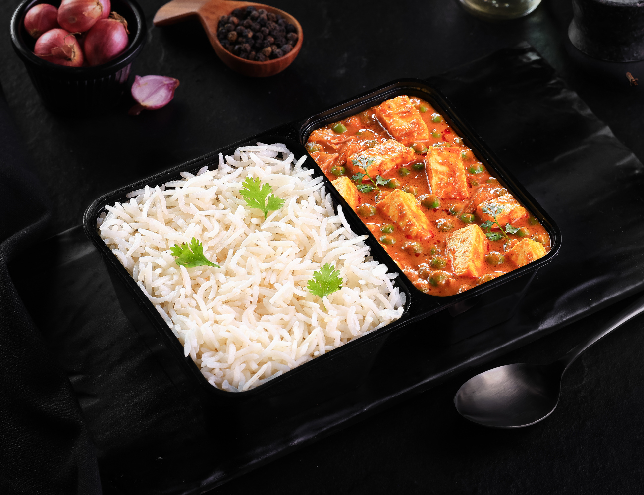 Punjabi Style Matar Paneer Mini Rice Bowl