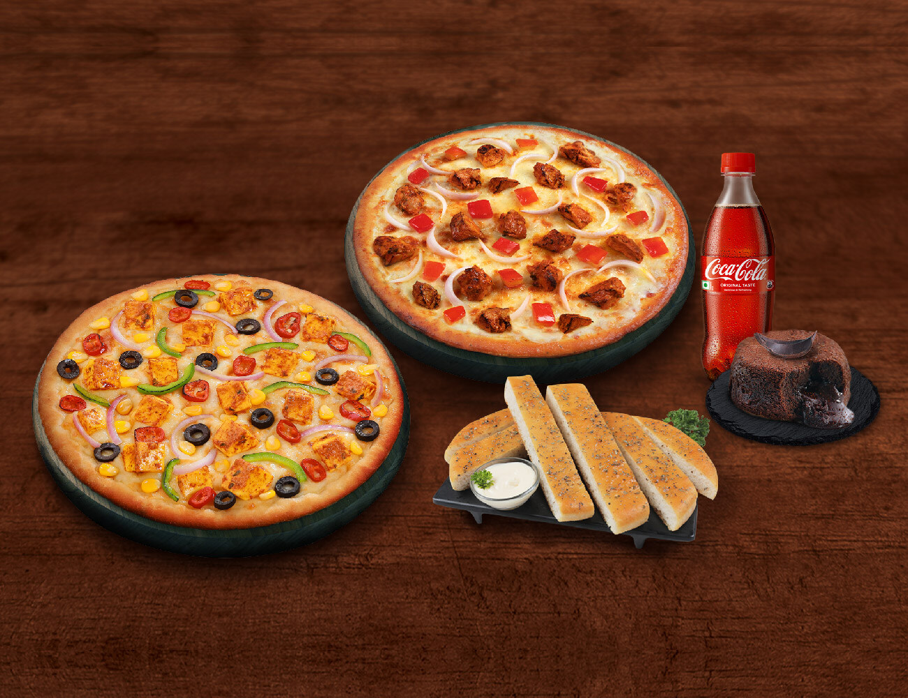 Any 2 Regular 7" Pizza + Any Garlic Breadsticks [FREE Choco Lava Cake & Pepsi]